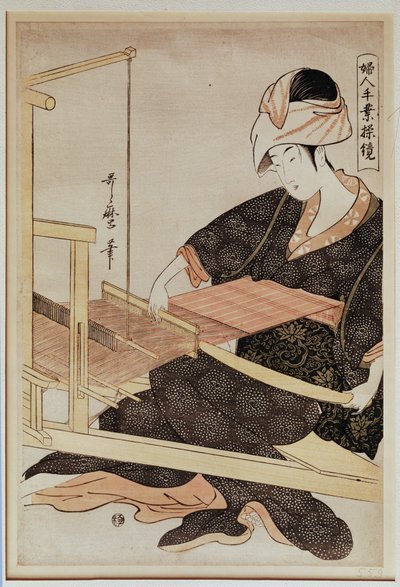 Mujer tejiendo de Kitagawa Utamaro