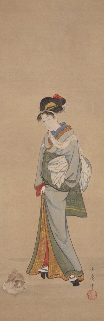 Mujer con cachorros de Kitagawa Utamaro