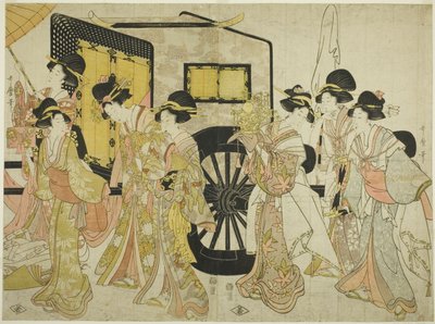 Mujeres imitando una procesión imperial de Kitagawa Utamaro