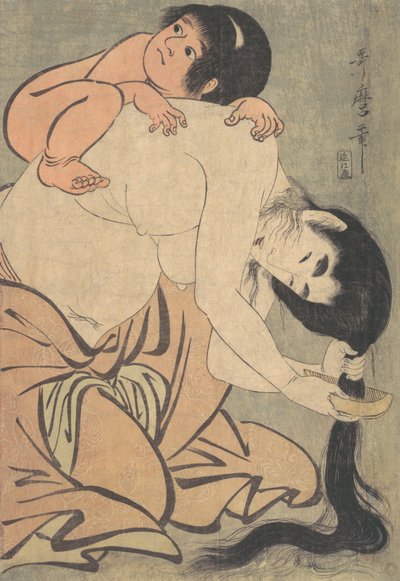 Yamauba Peinando Su Cabello, y Kintoki, ca. 1801 de Kitagawa Utamaro