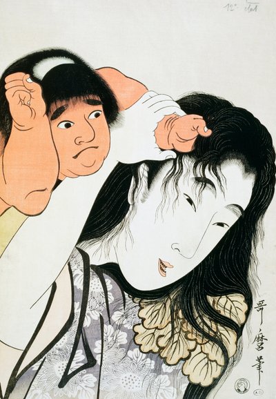 Yamauba y Kintaro, figuras populares del folclore japonés, impresión de arte ukiyo-e por Kitagawa Utamaro, xilografía, civilización japonesa, período Edo de Kitagawa Utamaro