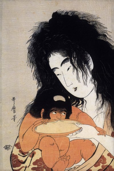 Yamauba y su hijo Kintaro, sello japonés, c.1804-05 (grabado) de Kitagawa Utamaro