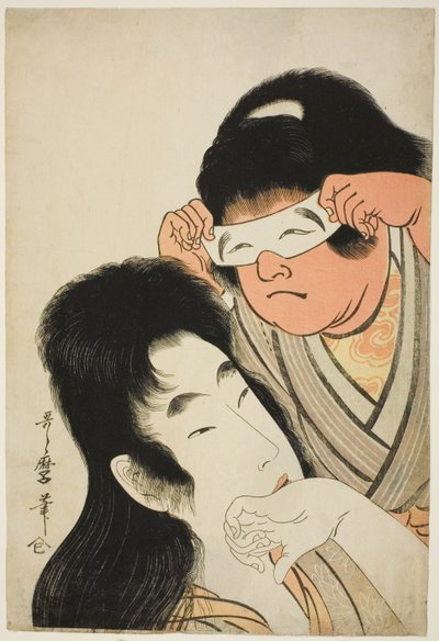 Yamauba con Kintaro sosteniendo una máscara de juguete de Kitagawa Utamaro