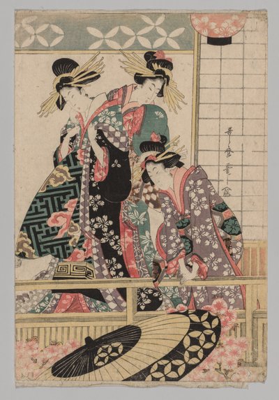 Mujeres de Yoshiwara Mirando a la Calle en Primavera de Kitagawa Utamaro