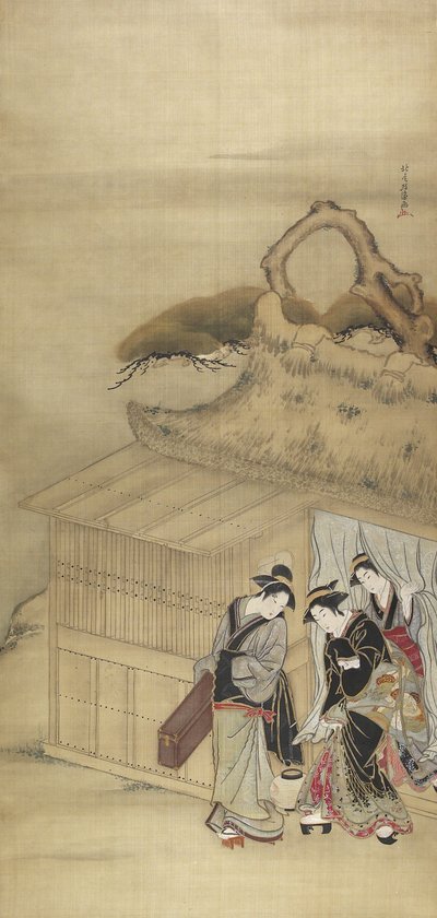 Nikuhitsu ukiyo-e: Geisha en camino a una cita nocturna, c. 1784 de Kitao Masanobu