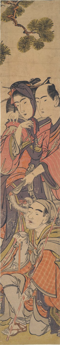 ¿Oshun y Dembei jugando con el mono en Yojir? de Kitao Masanobu