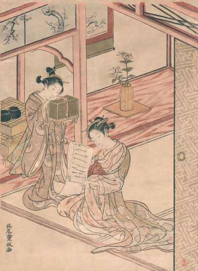 Cortesana y Joven Asistente en un Salón de Kitao Shigemasa