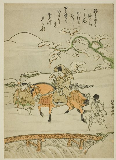 Cruzando el puente en Sano de Kitao Shigemasa