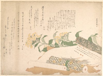 Margaritas y dos makimono de Kitao Shigemasa