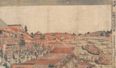 Paisaje, mostrando festival de agua con linternas, finales del siglo XVIII-principios del siglo XIX de Kitao Shigemasa