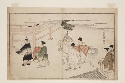 Presentación de Año Nuevo de un caballo blanco de Kitao Shigemasa