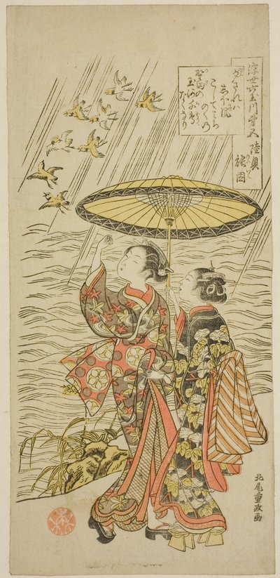 No. 5: Río Noda en la provincia de Mutsu, de la serie "Seis ríos joya del mundo flotante (Ukiyo Mu Tamagawa)" de Kitao Shigemasa