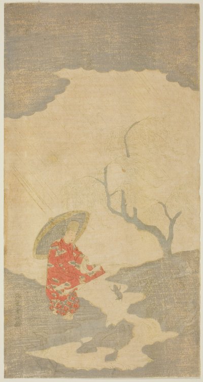 Ono no Tofu observando una rana saltarina de Kitao Shigemasa