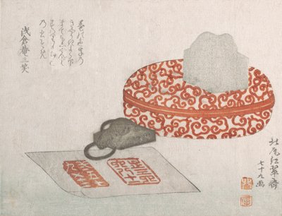 Sellos y un contenedor de laca tallada para tinta de sello, 1817 de Kitao Shigemasa