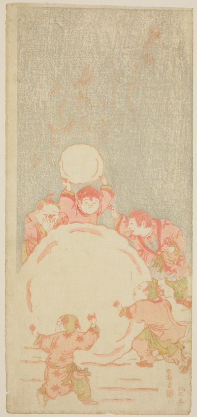 El gran muñeco de nieve, c.1764 (xilografía en color; mizu-e hosoban) de Kitao Shigemasa