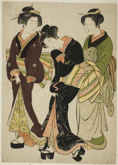 Dos animadores y una criada de Kitao Shigemasa