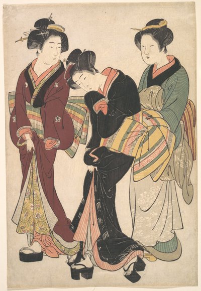 Dos geishas y una criada de Kitao Shigemasa