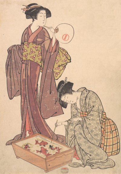 Dos Mujeres Alimentando Peces, 1739-1820 de Kitao Shigemasa