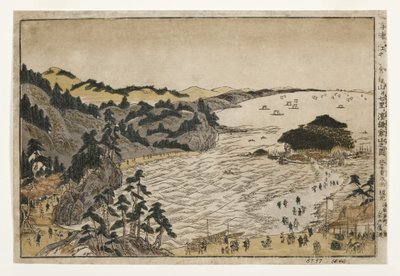 Vista de la Colina de la Tortuga Dorada en Enoshima y la Playa de Shichiri desde las Montañas Kamakura, 1783-90 de Kitao Shigemasa