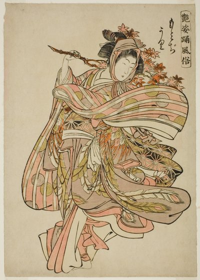Viendo hojas de arce (Momijigari), de la serie "Costumbres de danza de figuras cautivadoras (Adesugata odori fuzoku)" de Kitao Shigemasa