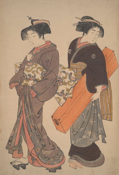 Mujer con su doncella camino a un compromiso de Kitao Shigemasa
