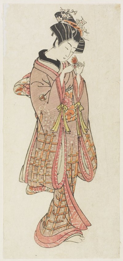 Joven mujer examinando una cereza de tierra, finales del siglo XVIII de Kitao Shigemasa