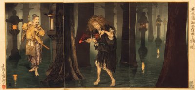 Taira no Tadamori se encuentra con el sacerdote de Mido de Kiyochika Kobayashi
