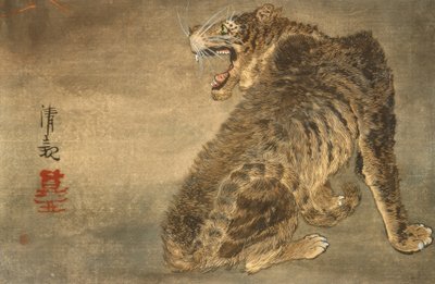 Tigre y relámpago de Kiyochika Kobayashi