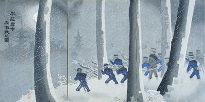 Violenta batalla en la nieve cerca de Niuzhuang, periodo Meiji de Kiyochika Kobayashi