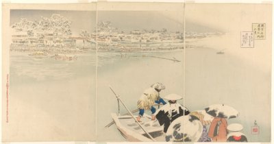 Segundo mes: Colina Matsuchi en la nieve al atardecer, de la serie Verdaderas vistas de lugares famosos en Tokio de Kiyochika Kobayashi