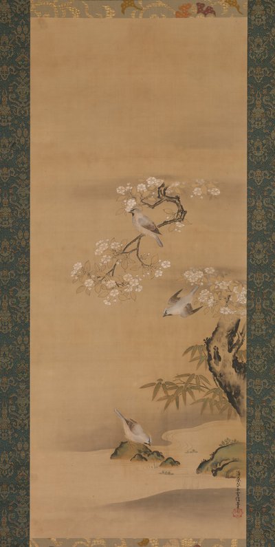 Ampelis, Flores de Cerezo y Bambú, finales del siglo XVII de Kiyohara Yukinobu