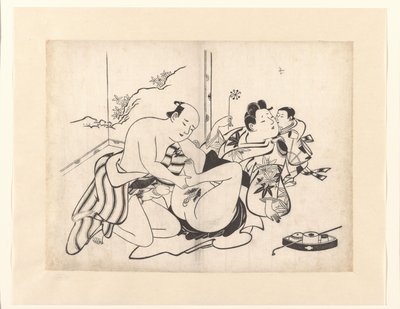 Espectáculo erótico con utensilios para fumar y biombo de Kiyonobu (I) , Torii