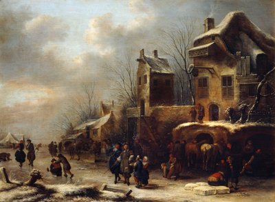 Pista de patinaje en un río, 1665 de Klaes Molenaer