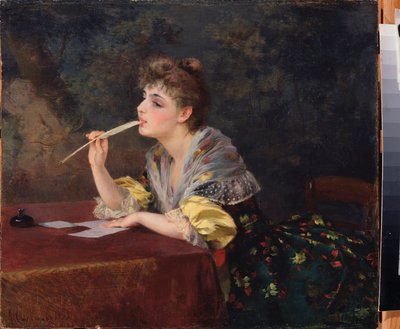 Una carta (Una carta) - Pintura de Klavdi Petrovich Stepanov (1854-1910), óleo sobre lienzo de Klavdi Petrovich Stepanov