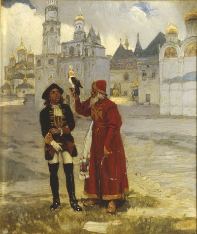Joven Pedro I y su halcón, 1900s de Klavdi Vasilyevich Lebedev