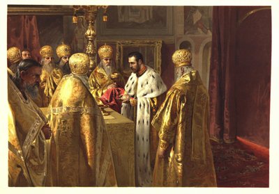 La ceremonia de coronación de Nicolás II. La Eucaristía de Klavdiy Vasilievich Lebedev