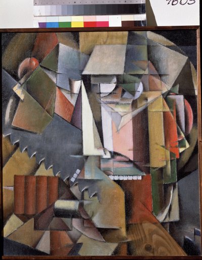 Autorretrato con una sierra. Pintura de Ivan Vasilyevich Klyun (Kliun) (Ivan Klioune) (1873-1943), óleo sobre lienzo de Klyun Ivan (1873 1943)