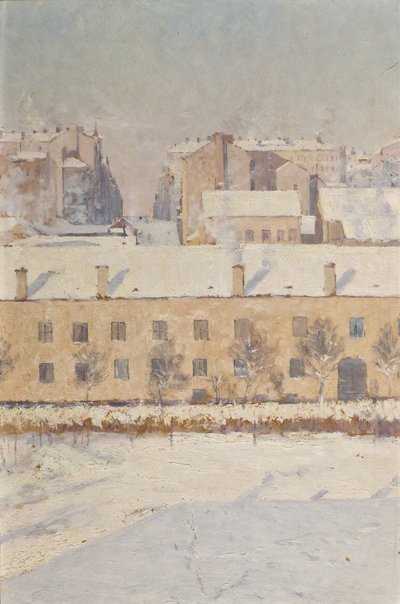Una Escena de Invierno. Motivo del Sur de Estocolmo, 1886 de Knut Axel Lindman