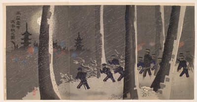 Gran y feroz batalla en la nieve cerca de Niuzhuang de Kobayashi Kiyochika