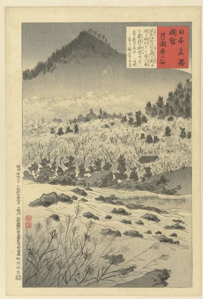 El corazón del valle en Tsukigase Tsukigase oku no tani (título sobre objeto) Imágenes de lugares famosos de Japón (título de la serie) Nihon meisho zue (título de la serie sobre el objeto) de Kobayashi Kiyochika