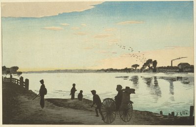 Puente Ishihara desde las orillas del río Sumida de Kobayashi Kiyochika