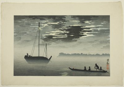 Luz de luna a través de las nubes en la costa de Haneda de Kobayashi Kiyochika