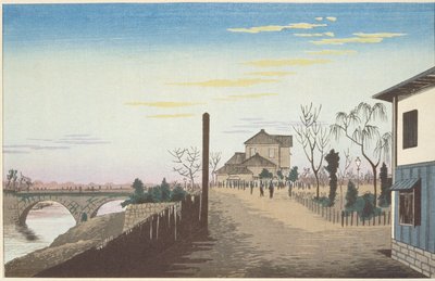 El sol naciente desde el puente Yorozubashi de Kobayashi Kiyochika