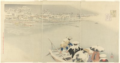 Segundo mes: Colina Matsuchi en la nieve al anochecer, de la serie "Vistas verdaderas de lugares famosos en Tokio" de Kobayashi Kiyochika