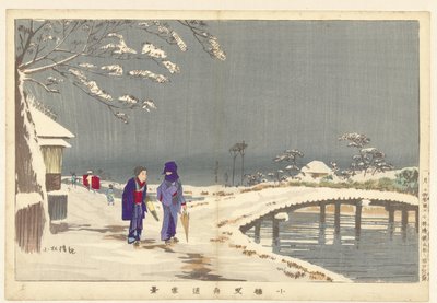 Paisaje nevado en Hikifune en Koume Koume Hikifunedo sekkei (título sobre objeto) de Kobayashi Kiyochika