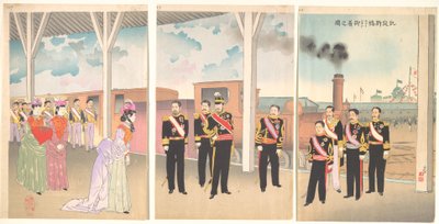 Llegada triunfal del emperador a la estación de Shinbashi de Kobayashi Kiyochika