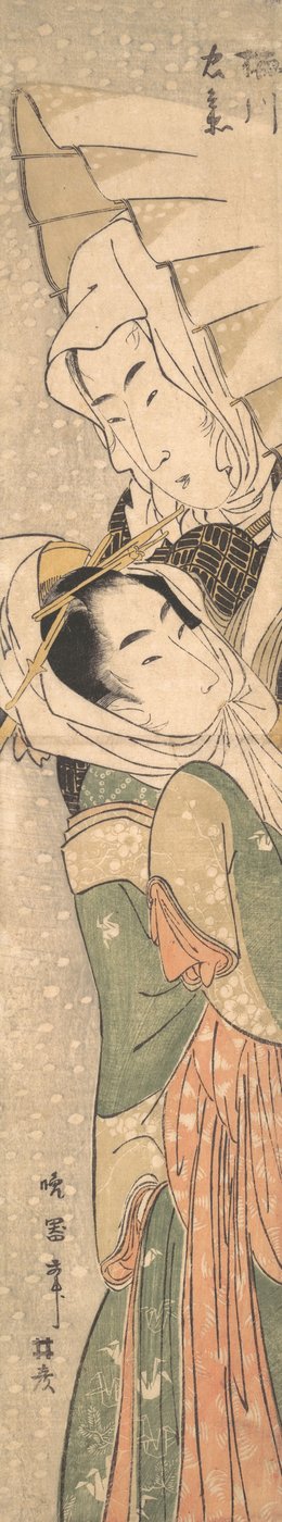 Chica y amante en la nieve, principios del siglo XIX de Koikawa Harumasa