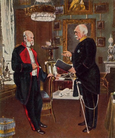 Emperador y Canciller (litografía en color mejorada) de Konrad (after) Siemenroth