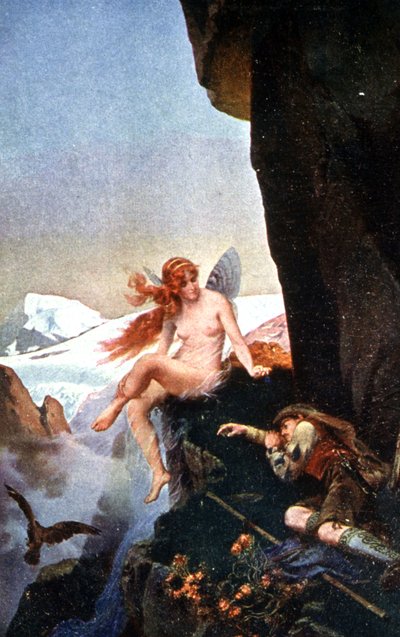 Hada en los Alpes suizos, c. 1910 (ilustración) de Konrad Dielitz