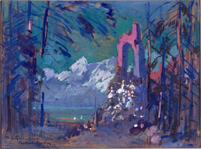 Decoración preparatoria para el ballet ""El lago de los cisnes"" de Piotr Tchaikovsky (1840-1893). Obra de Konstantin Alexeyevich Korovin (Constantin Korovin) (1861-1939), acuarela sobre cartón de Konstantin Alekseevich Korovin